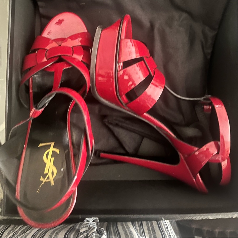 Red YSL platform heels